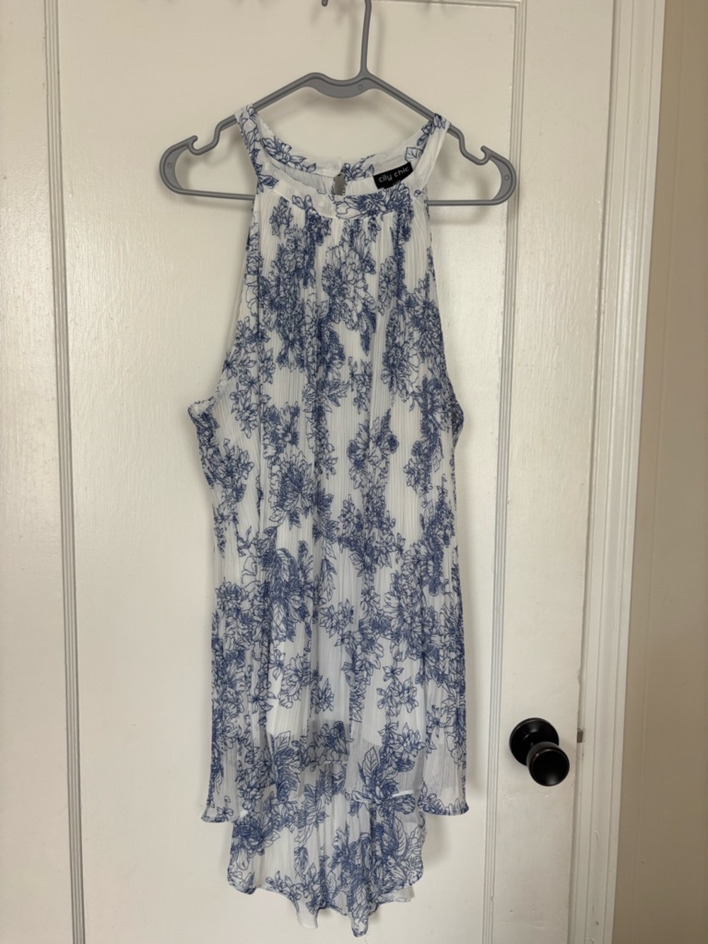 City Chic White Halter Dress with Blue Floral Print